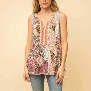 New mystree crochet trim peplum top ivory combo S